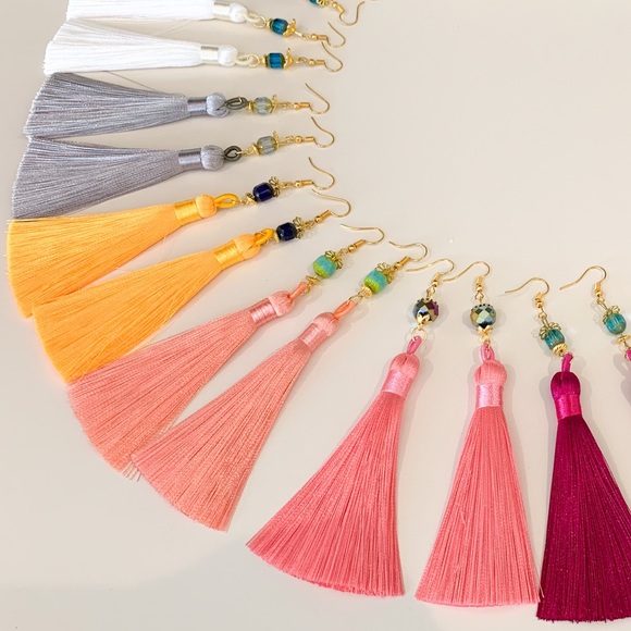 NEW Tassel Earrings - Handmade Peach & Turquoise - Picture 6 of 6
